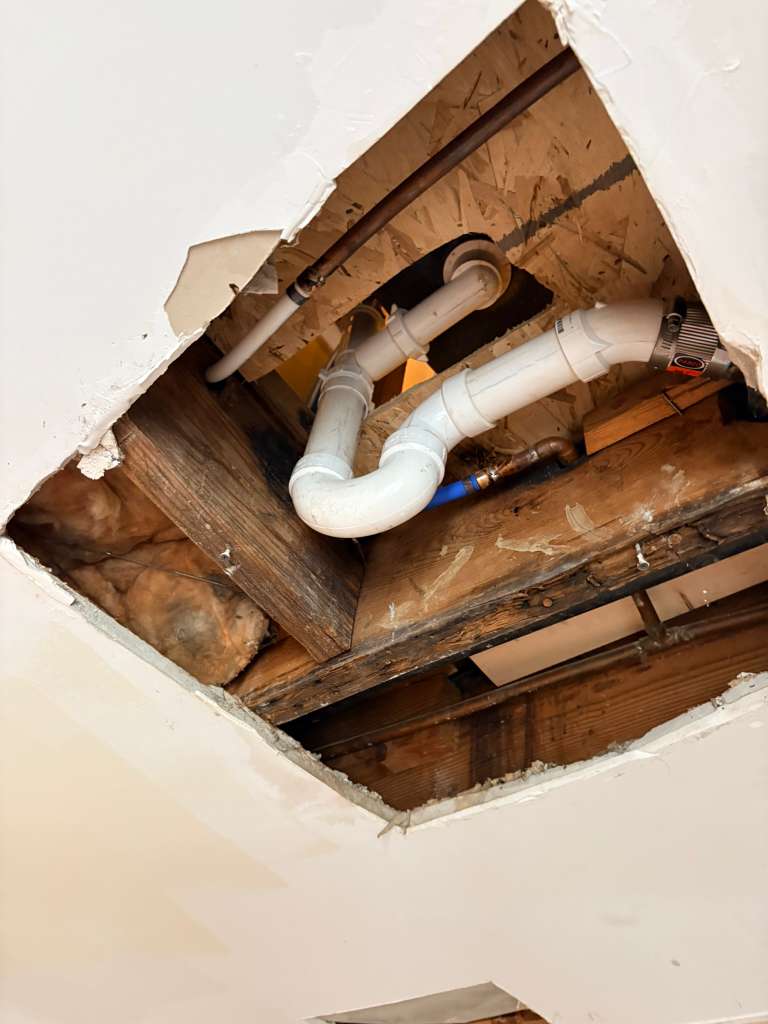 PVC drain and vent pipe rework through ceiling